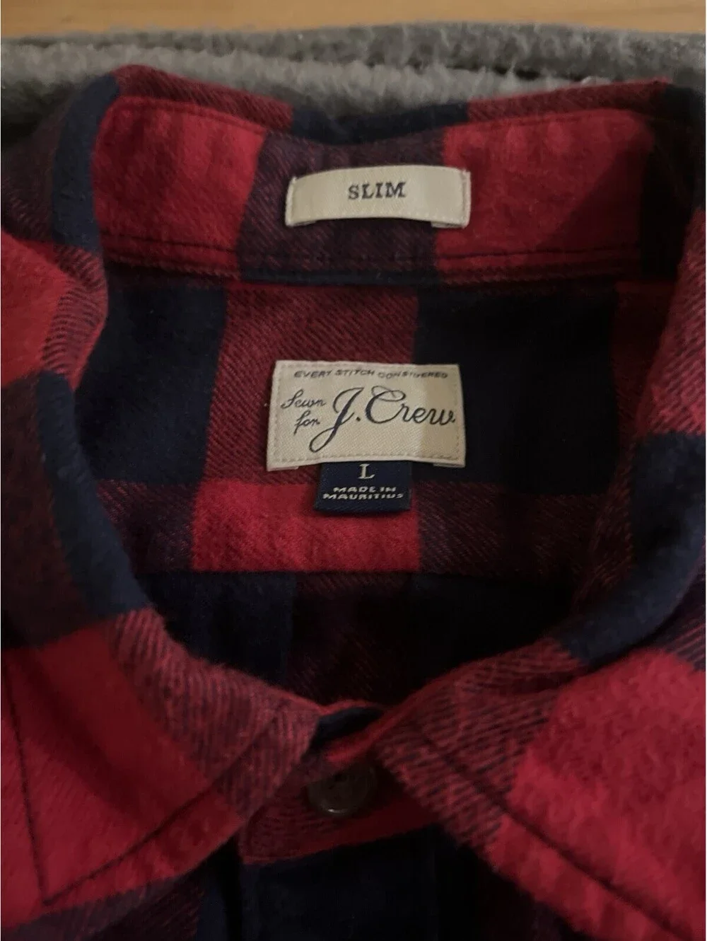 J. CREW Slim Mens Size L  Long Sleeve Flannel Buffalo Plaid Shirt Red/Blue Check